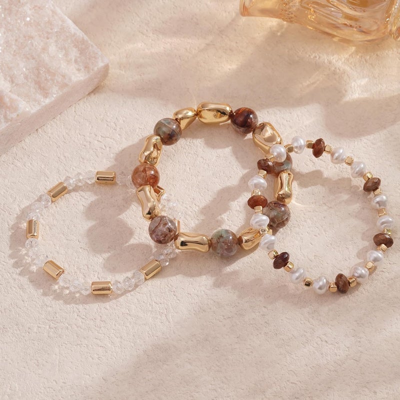 Aigrnc Boho Beaded Stretch Bracelets For Women Stackable Crystal Gold Plated Beaded Bracelets Set Trendy Handmade Friendship Braeclet Jewelry Gifts - Image 4